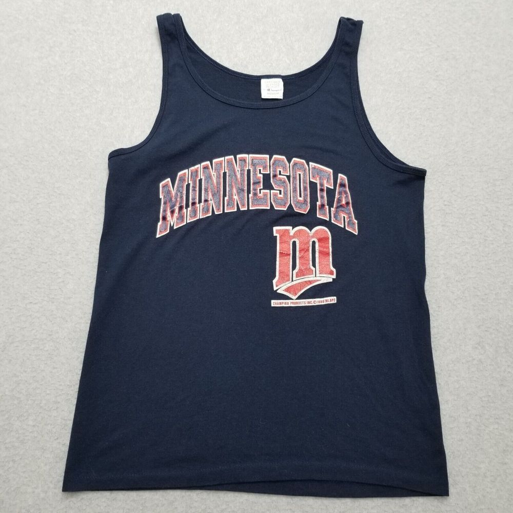 Vintage Champion Shirt Mens Medium Blue Tank Top Single Stitch Minnesota 80`s